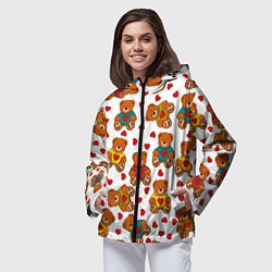 Ветровка с капюшоном женская Мишки игрушки в свитерах и сердечки, цвет: 3D-черный — фото 2