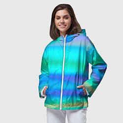 Ветровка с капюшоном женская Неоновые мягкие полосы через матовое стекло, цвет: 3D-белый — фото 2