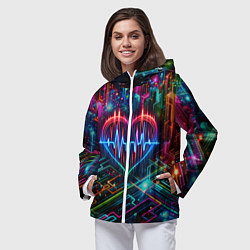 Ветровка с капюшоном женская Неоновое сердце - кардиограмма, цвет: 3D-белый — фото 2
