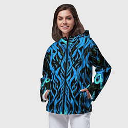 Ветровка с капюшоном женская Синий узор на чёрном фоне, цвет: 3D-черный — фото 2