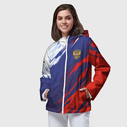 Ветровка с капюшоном женская Россия Sport брызги красок триколор, цвет: 3D-белый — фото 2