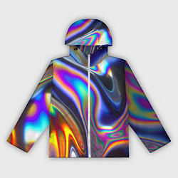 Ветровка с капюшоном женская Жидкая голографическая бензиновая абстракция, цвет: 3D-белый