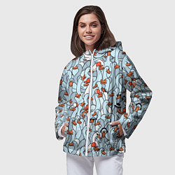 Ветровка с капюшоном женская Стадо гусей серо-голубых, цвет: 3D-белый — фото 2