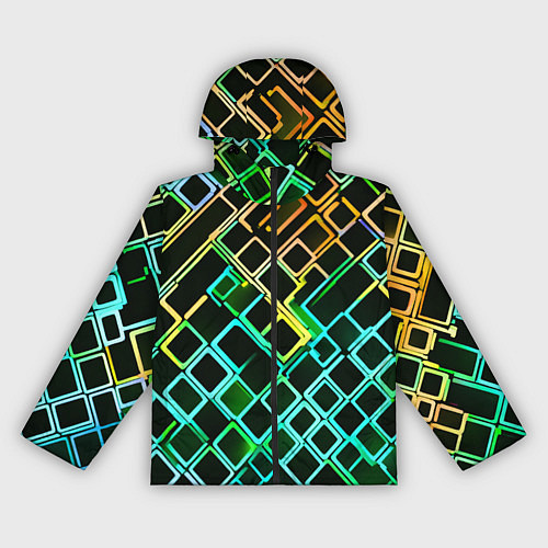 Женская ветровка Жёлто-синие квадраты на чёрном фоне / 3D-Черный – фото 1