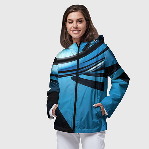 Женская ветровка Черная и синяя абстракция в виде волн / 3D-Черный – фото 3