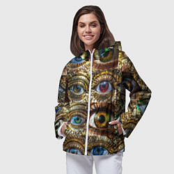Ветровка с капюшоном женская Металлические глаза в стиле стимпанк, цвет: 3D-белый — фото 2