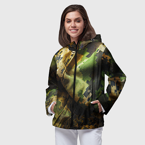 Женская ветровка Реалистичный камуфляж на ткани / 3D-Черный – фото 3