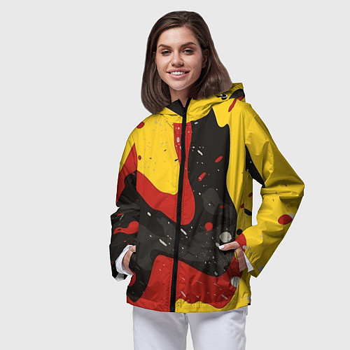 Женская ветровка Красные желтые оранжевые пятна краски абстракция / 3D-Черный – фото 3