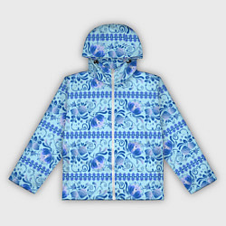 Ветровка с капюшоном женская Паттерн гжель узоры и цветы, цвет: 3D-белый