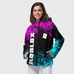 Ветровка с капюшоном женская Роблокс - неоновые брызги, цвет: 3D-черный — фото 2