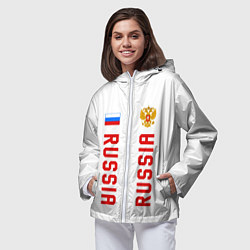 Ветровка с капюшоном женская Россия три полоски на белом фоне, цвет: 3D-белый — фото 2