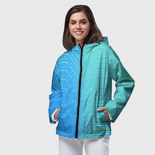 Женская ветровка Голубые градиентные линии / 3D-Черный – фото 3