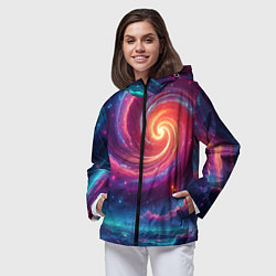 Ветровка с капюшоном женская Яркая неоновая галактика - нейросеть, цвет: 3D-черный — фото 2