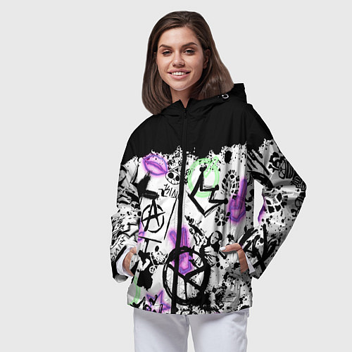 Женская ветровка Анархия от Мона Лизы в граффити и неоне / 3D-Черный – фото 3