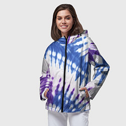 Ветровка с капюшоном женская Сине-фиолетовый узор тай дай, цвет: 3D-черный — фото 2