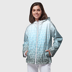 Ветровка с капюшоном женская Светлый серо-голубой паттерн мозаика, цвет: 3D-белый — фото 2
