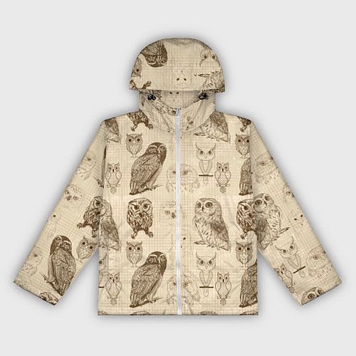 Женская ветровка Эскизы сов тетрадный лист в клетку / 3D-Белый – фото 1