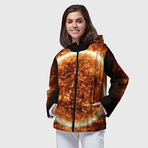 Женская ветровка Пылающее солнце крупным планом / 3D-Черный – фото 3