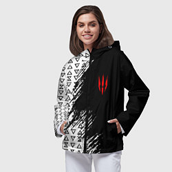 Ветровка с капюшоном женская Знаки ведьмака штриховкой, цвет: 3D-черный — фото 2