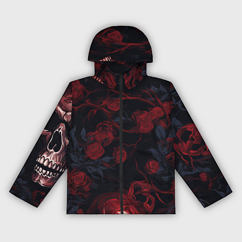 Женская ветровка Черепа и алые розы / 3D-Черный – фото 1