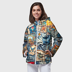 Ветровка с капюшоном женская Джинсы в Турции - пэчворк, цвет: 3D-белый — фото 2