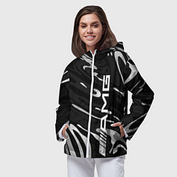 Ветровка с капюшоном женская Мерседес АМГ - белые волны, цвет: 3D-белый — фото 2