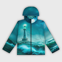 Ветровка с капюшоном женская Белый маяк и ночной шторм, цвет: 3D-черный