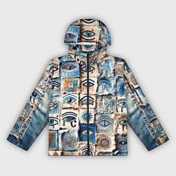 Ветровка с капюшоном женская Глаза на пэчворк дениме, цвет: 3D-черный
