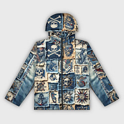 Ветровка с капюшоном женская Пираты на пэчворк дениме, цвет: 3D-черный