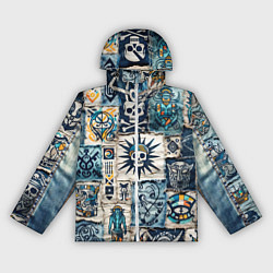 Ветровка с капюшоном женская Пэчворк деним с пиратами, цвет: 3D-белый