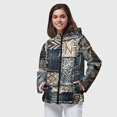 Женская ветровка Геометрия на пэчворк дениме / 3D-Черный – фото 3