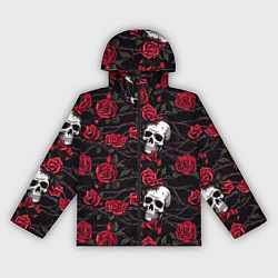 Ветровка с капюшоном женская Черепа с алыми розами, цвет: 3D-черный