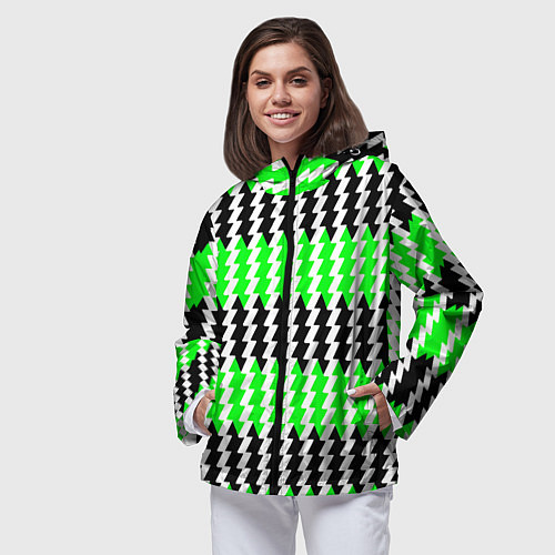 Женская ветровка Вертикальные чёрно-зелёные полосы / 3D-Черный – фото 3