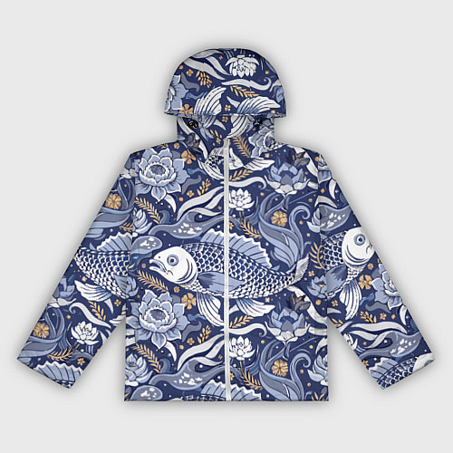 Женская ветровка Рыба карп - синий корейский узор / 3D-Белый – фото 1
