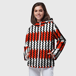 Ветровка с капюшоном женская Вертикальные красно-белые полосы, цвет: 3D-белый — фото 2
