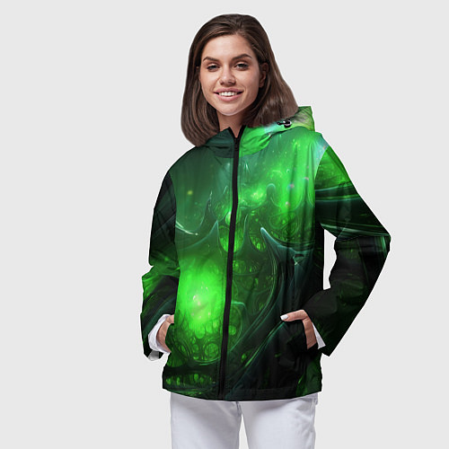 Женская ветровка Зеленая кислотная яркая неоновая абстракция / 3D-Черный – фото 3