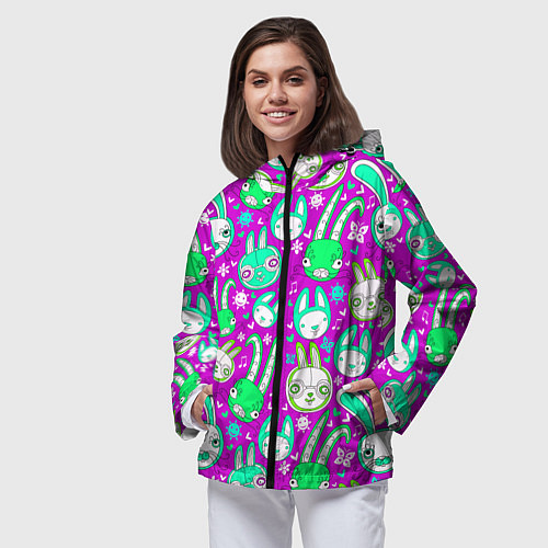 Женская ветровка Разноцветные зайцы / 3D-Черный – фото 3