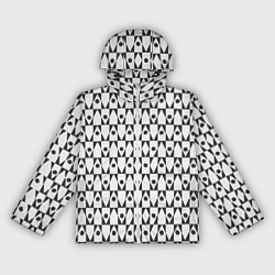 Ветровка с капюшоном женская Чёрно-белые ромбы и круги на белом фоне, цвет: 3D-белый