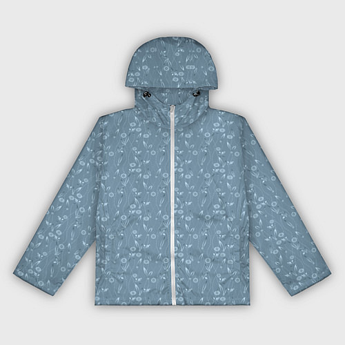 Женская ветровка Серо-голубой цветочный однотонный узор / 3D-Белый – фото 1