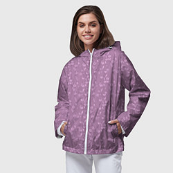 Ветровка с капюшоном женская Розовый сиреневый цветочный однотонный узор, цвет: 3D-белый — фото 2