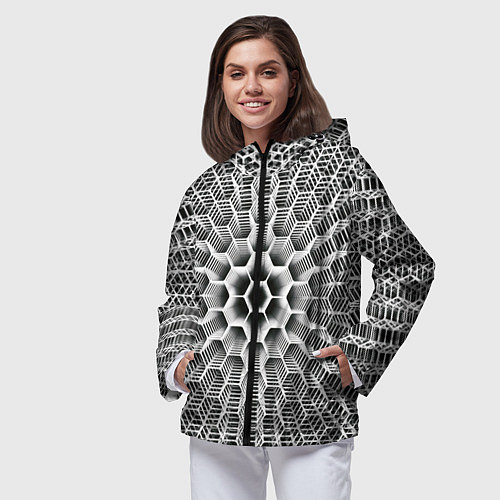 Женская ветровка Бесконечный гексагональный каркас / 3D-Черный – фото 3