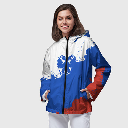 Женская ветровка Российский триколор и герб / 3D-Черный – фото 3