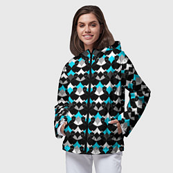 Ветровка с капюшоном женская Синий с черным и белым геометрический узор, цвет: 3D-черный — фото 2