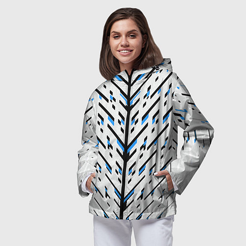 Женская ветровка Black and blue stripes on a white background / 3D-Черный – фото 3