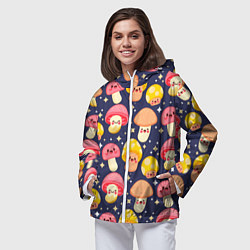 Ветровка с капюшоном женская Веселые грибочки паттерн, цвет: 3D-белый — фото 2