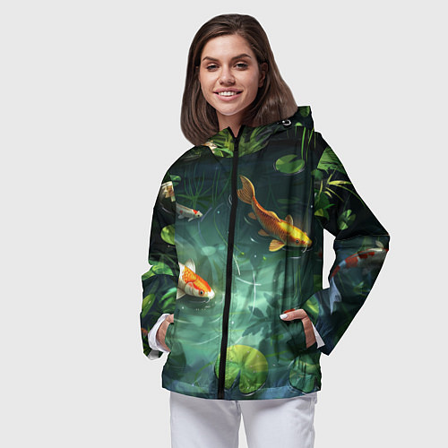 Женская ветровка Рыбки Кои плавают в пруду / 3D-Черный – фото 3