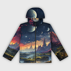 Ветровка с капюшоном женская Космический фантазийный мир на другой планете, цвет: 3D-черный