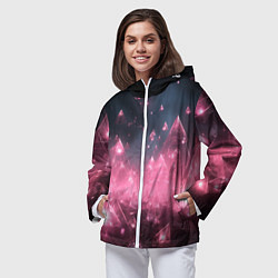 Ветровка с капюшоном женская Розовый абстрактный космос, цвет: 3D-белый — фото 2