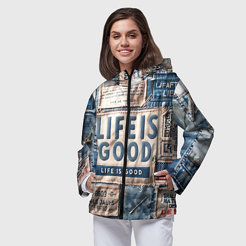 Женская ветровка Жизнь прекрасна- пэчворк / 3D-Черный – фото 3