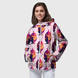 Ветровка с капюшоном женская Абстракция листок, цвет: 3D-белый — фото 2